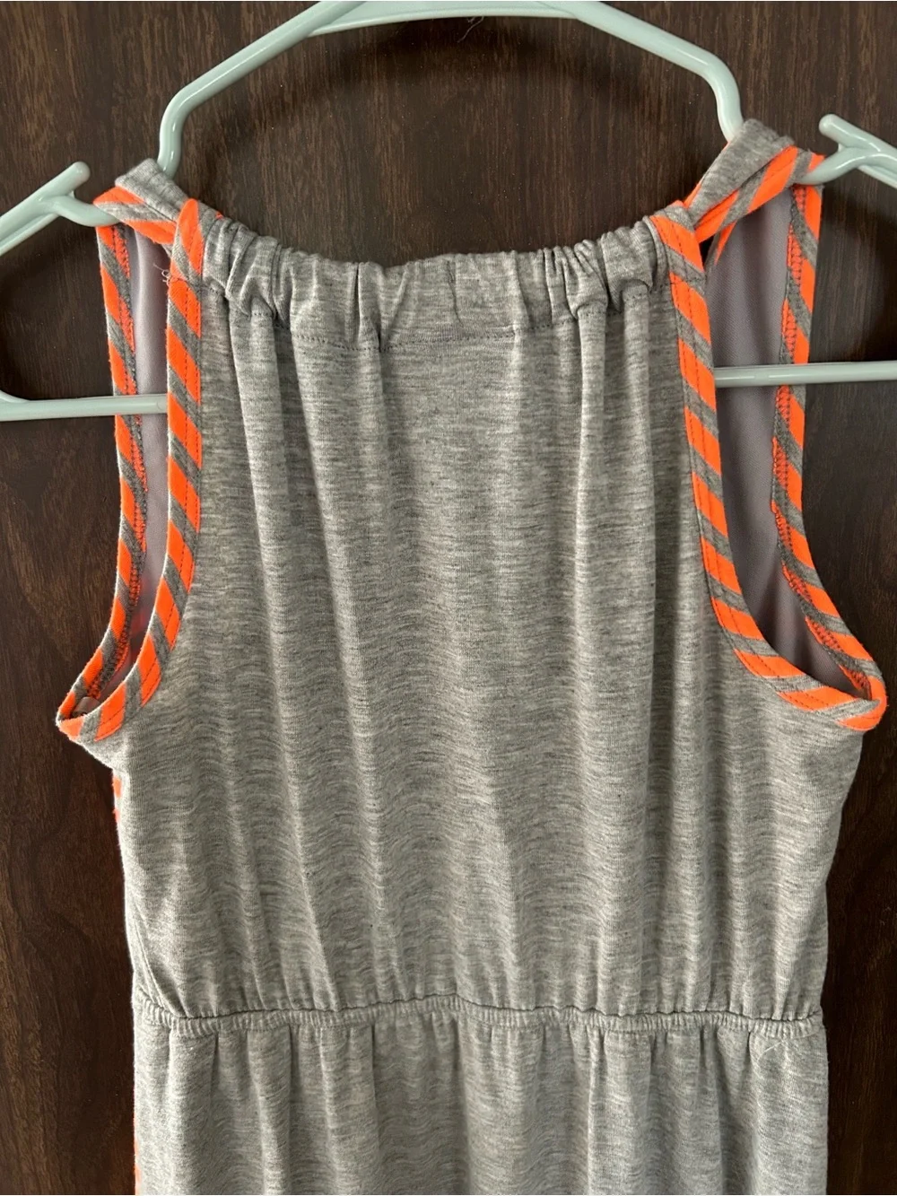 paper doll Gray HiLow Lined Dress with Neon Orange Stripe Panels Racerback Sz 10 - Picture 6 of 7